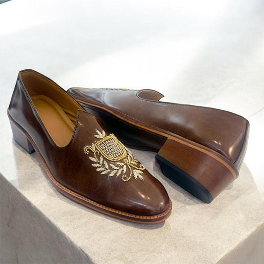 Men's Embroidered Leather Shoes